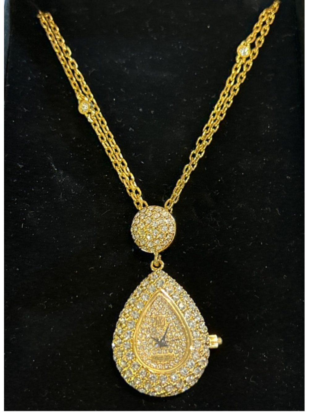 Women's Victoria Wieck Gold Tone Crystal Teardrop Watch Necklace 24”